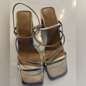 H&M Gold Strappy Heeled Sandals | Square Toe | Size 39
